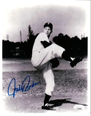 Johnny Podres Signed Autographed 8X10 Photo Brooklyn Dodgers B/W Pitching JSA - Image 1 of 2