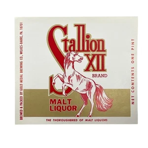 Etichetta liquore di malto Stallion XII - Gold Medal Brewing Co - Wilkes-Barre, PA - Foto 1 di 1