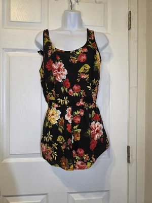 .-Ambiance Apparel- Black Floral Tank Top. - Size S - Image 1 of 4