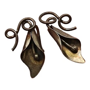 Vintage Sterling Cala Lilly Earrings Screw Back Marked - Picture 1 of 8