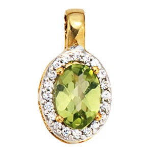 JOBO Anhänger oval 585 Gold Gelbgold bicolor 1 Peridot grün 20 Diamanten - Bild 1 von 3