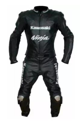 Black Kawasaki ninja motorbike leather Racing Suit Cowhide Leather Suit - Image 1 of 4