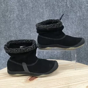 Eddie Bauer Boots Womens 7 Hedy Snow Pull On Black Leather Ankle Top Casual Flat - Picture 1 of 16