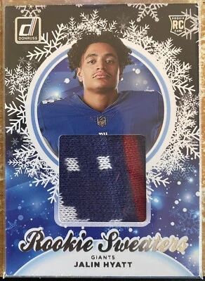 2023 Panini Donruss Holiday Sweater Patch Jalin Hyatt Rookie RC #HS-JHY Giants - Image 1 of 2