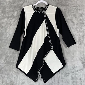 Jenny Sweater Women's Medium Black Ivory Snap Collar Wrap Office Goth Chic Corp - Picture 1 of 14