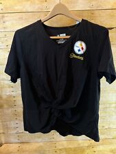 PITTSBURGH STEELERS T SHIRT TEE WOMEN'S XL KNOTTED SS V NECK BLACK NFL 💗EUC💗