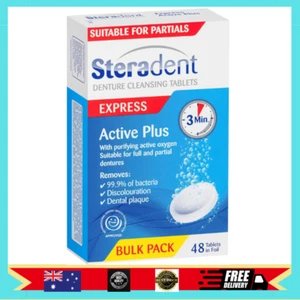 Steradent Active Plus Denture Cleanser Tablets (Pack of 48) Clean in 3 min | NEW - Picture 1 of 6