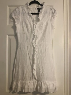 Vestido Marca Aqua Blanco Volantes Manga Gorra Detalle Botón TALLA S Ducha Novia Foto 1 de 4