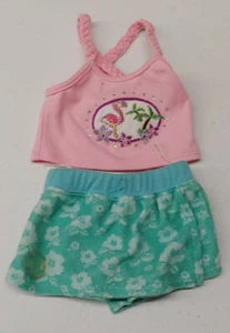 BUILD A BEAR BABW Pink Flamingo Shirt Aqua Flower shorts OUTFIT CLOTHES Lot - Picture 1 of 2