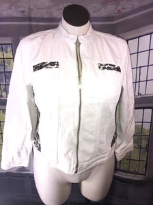Chicos Platinum 2P Lg Jacket Animal Trim Accent Front Zip Pockets Winter White - Picture 1 of 12