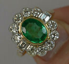 3.80Ct Green Oval & White Cz Bezel Set Antique Ring 14K Yellow Gold Plated