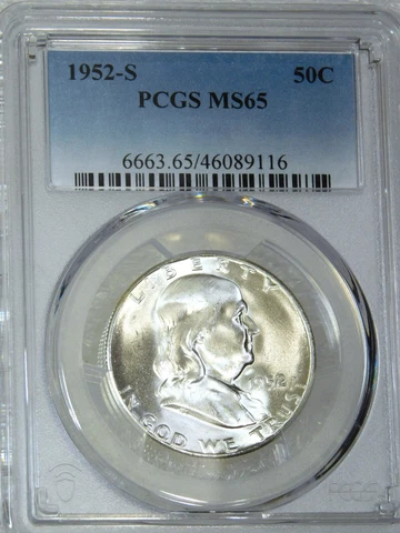 1952-S Franklin Half Dollar PCGS MS65 Blast White Frosty Luster PQ #E175M Cover