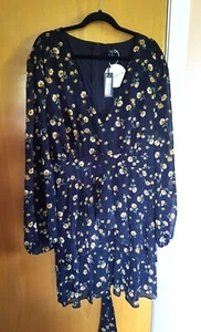 Size 28 Dress, Black Yellow Floral V neck Wrap Dress, Boohoo, Short Partywear - Picture 1 of 5