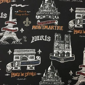 1/2 M Eiffel Tower Arch of Triumph Notre Dame Paris Sewing Quilting Fabric - Foto 1 di 3