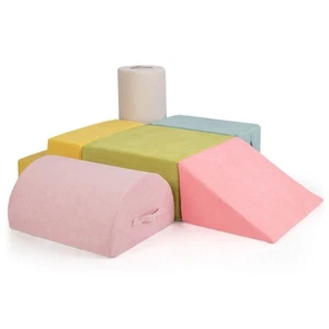6 Pcs Toddler Climbing Blocks w/ Handles Chenille Fabric Cover Corner Play Gym - Picture 1 of 8