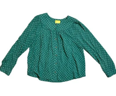 Blusa Anthropologie Maeve verde azulado a lunares estampado Asbury con botones talla L/P Foto 1 de 4