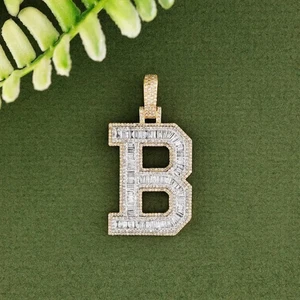 4Ct Lab Created Diamond 14K Yellow Gold Finish Initial B Letter 2" Charm Pendant - Picture 1 of 7