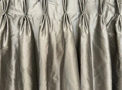 STUNNING BESPOKE ORIGINAL LAURA ASHLEY QUALITY GREY SILK INTERLINED CURTAINS - Image 1 of 4
