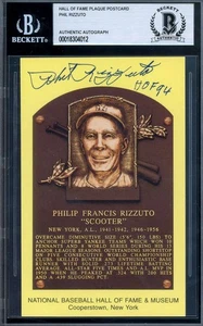 Phil Rizzuto Beckett BAS Signed Gold Hall of Fame Plaque Postcard Autograph - Picture 1 of 2