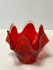 Vtg LE Smith Amberina Flame Glass Votive Holder Candy Dish UV Reactive - Picture 1 of 19