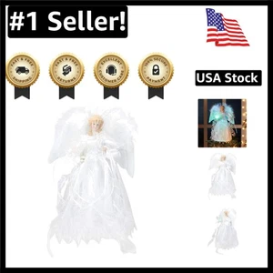 Elegante 12 Zoll weiße und silberne LED Engel Baumspitze mit gefiederten Flügeln - Bild 1 von 7