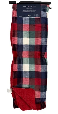 TOMMY Hilfiger Xadrez Pelúcia Lã Vermelho Sherpa Lance/Cobertor 50" X 70" Novo com etiquetas - Imagem 1 de 4
