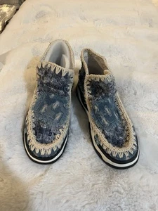 New. MOU Summer Eskimo Denim Sneaker Boots. Women’s Size 39/7-8 Blue Slip on - Picture 1 of 8