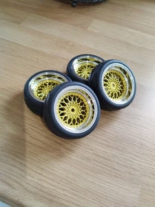 Rc car touring car 1/10 scale wheels and tyres set 12mm hex For Tamiya Hpi - Picture 1 of 8