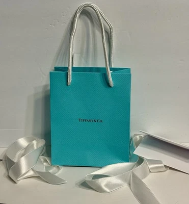 Tiffany & Co. Empty Gift Bag With Ribbons & Receipt Card 6 x 5 x 3” - Image 1 of 4