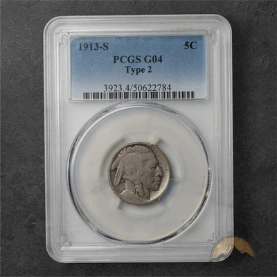 1913-S Indian Head Buffalo Nickel 5c - Type 2 - PCGS G4 - San Francisco - Image 1 of 2