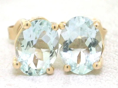 Aquamarin Ohrstecker 585 Gelbgold 14Kt Gold 2 natürliche facettierte Aquamarine - Bild 1 von 4