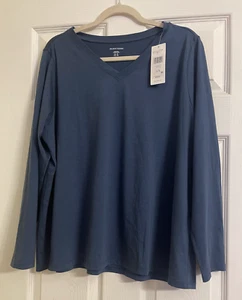 T-shirt scollo a V Eileen Fisher Adriatic cotone biologico XL nuova con etichetta $78 - Foto 1 di 5