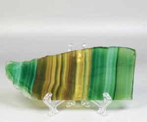 Natural Colourful Stripe Fluorite Stone Quartz Crystal Slice Specimen / Stand - Imagen 1 de 9