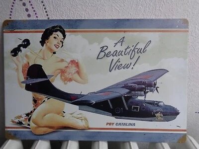TOLE METAL HYDRAVION PIN UP 20 X30 CMS NON PLAQUE EMAILLEE ANCIENNE - Photo 1/3