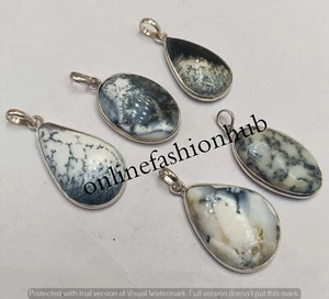 Healing Dendrite Opal Gemstone 925 Sterling Silver Plated Bezel Pendants Lot - Picture 1 of 3