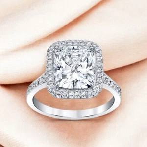 Lab Created 4.30 Ct Cushion Cut IGI Diamond Wedding Ring 950 Platinum 6 6.5 - Picture 1 of 14