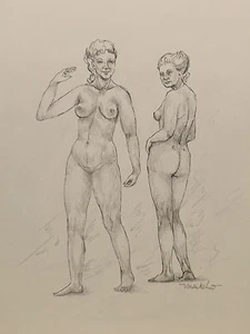 "2 Mädchen/Frauen Akt No.44 "Malerei/Mischtechnik. sign. Wedekind - Picture 1 of 2