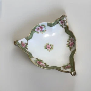 Antique Nippon Hand Painted Candy Nut Trinket Dish Gold Bead Pink Flowers Ornate - Picture 1 of 11