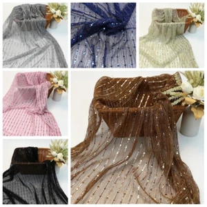 Mesh Sequin Fabric Sheer Background Costume Glitter Shiny Striped By Meter - Picture 1 of 16
