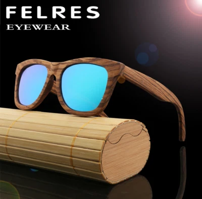 Gafas de sol polarizadas de madera de cebra unisex hechas a mano con marco de madera gafas cuadradas retro Foto 1 de 4