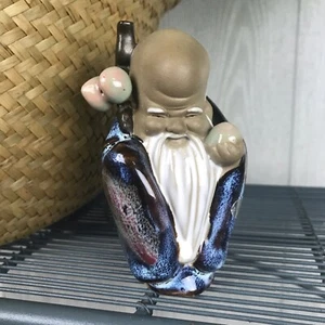 Chinese Mudman God of Longevity Purple Blue Drip Glaze Figurine Ceramic Statue - Picture 1 of 9