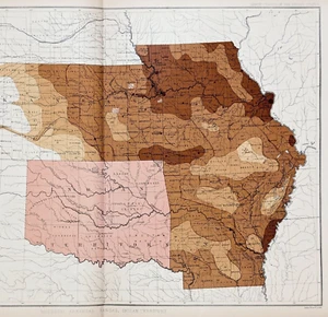 1880 INDIAN TERRITORY - ARKANSAS - KANSAS - MISSOURI Map ORIGINAL (14.5X10) - Picture 1 of 3