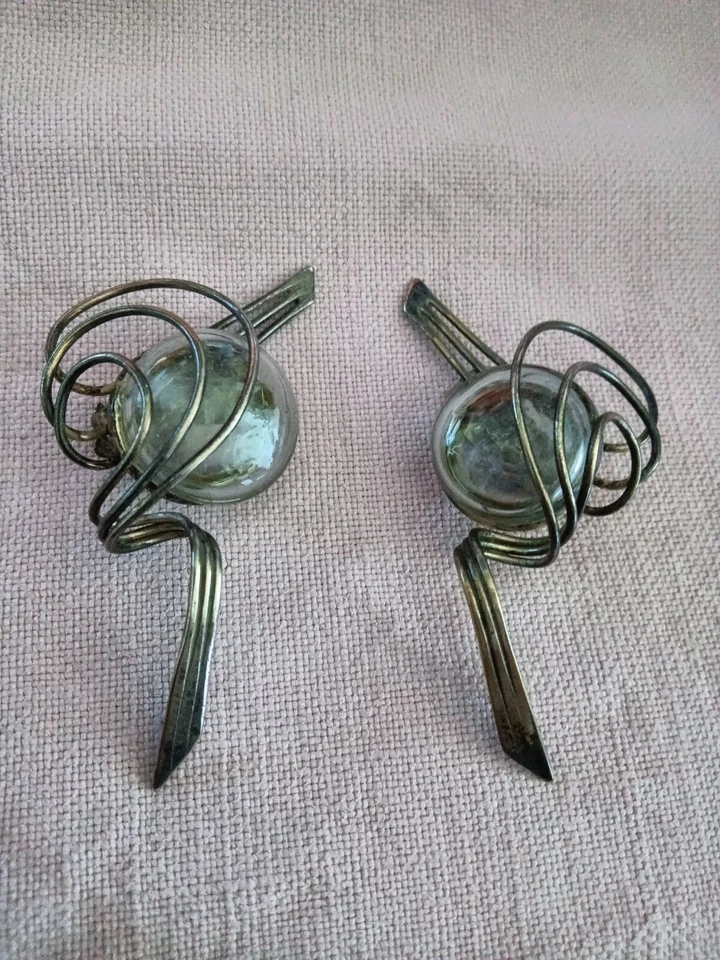 orecchini con clips vintage colore argento vetro soffiato  - Immagine 1 di 3