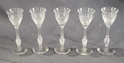 Amesbury Cordial Glasses Rock Sharpe Stemmed Set of 5 Libbey Lattice Flowers - Image 1 of 4