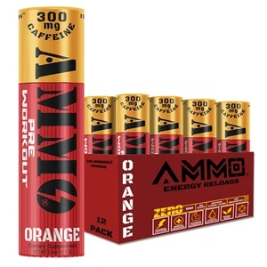 AMMO pre workout Energy Reloads™ Orange 12ct 300mg Natural Caffeine Zero Sugar - Picture 1 of 6