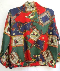 VTG 90'S..DIY ROUSSO..100% SILK..LIGHT..FULL ZIP..JACKET..GOLF PATTERN..sz LARGE - Picture 1 of 5