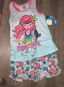JV girls sz L 10/12 mermaid pink blue sea shell Shirt Shorts pajamas nwt - Picture 1 of 4
