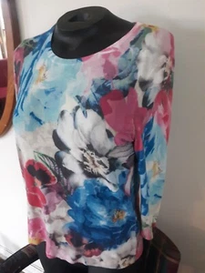 TALBOTS Multi-Color Floral Cotton/Rayon 3/4 Sleeve Pull Over Top Ladies S/P - Picture 1 of 6