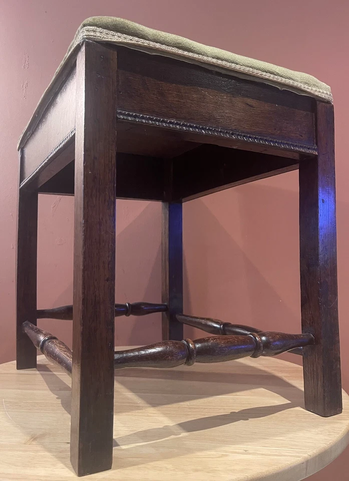 Liberty Style Edwardian Oak Stool Upholstered Seat W45cm x D34cm x H42cm - Image 1 of 4