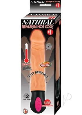 Natural Realskin Hot Cock #1 Rechargeable Warming Vibrator 7in - Vanilla - Image 1 of 3